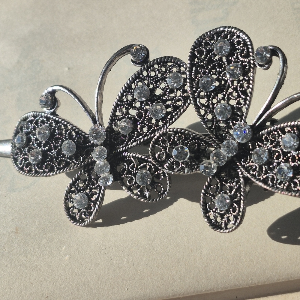 Silver Filigree Butterfly Hair Clip - Picture 2 of 8